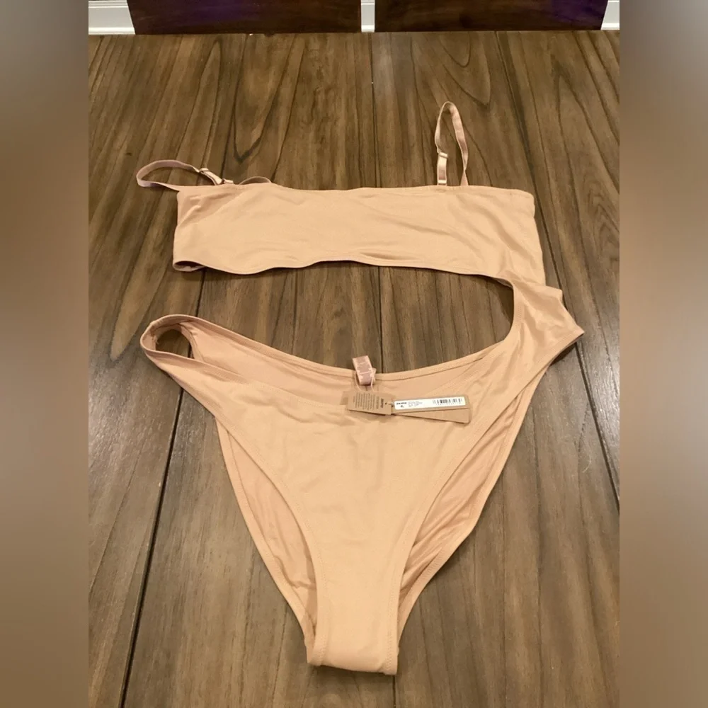 Skims Swim Monokini Cut Out with removable straps Swimsuit ochre One Piece 4x